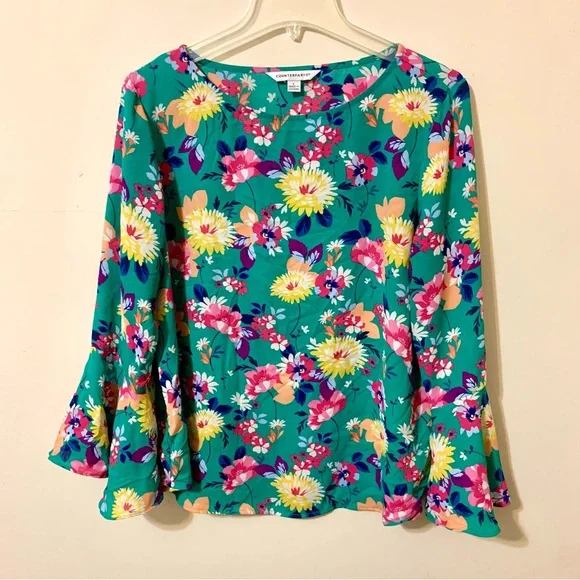 Counterparts Floral Green Blouse/Top - Large - Picture 2 of 7